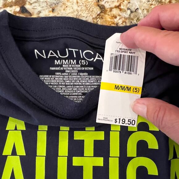 NWT Nautica Boy's Navy W/Multiple Logo Graphic T-Shirt - SIZE M(5) - Picture 7 of 7